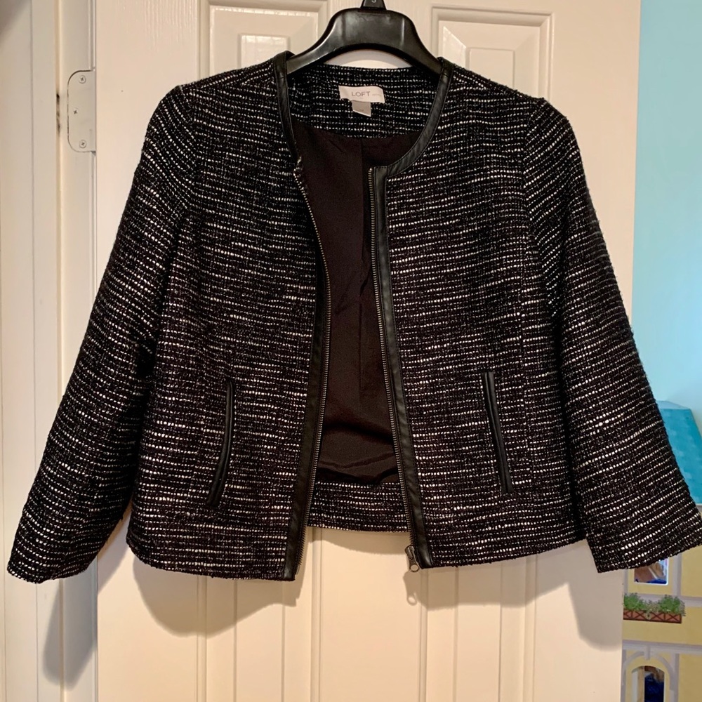 Ann Taylor Loft black and white tweed jacket